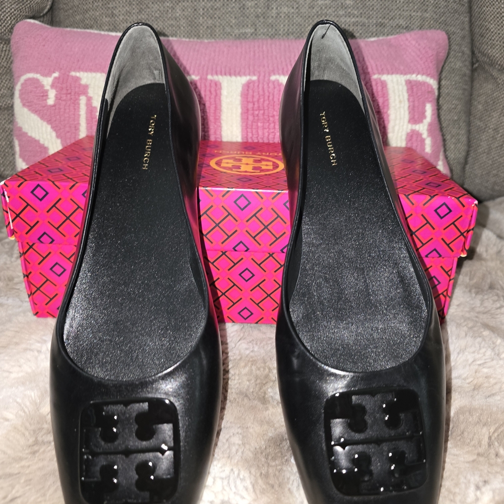 Tory Burch Black Flats with Signature Emblem